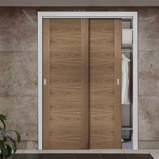 Image: Two Sliding Wardrobe Doors & Frame Kit - Sofia Walnut Veneer Door - Prefinished