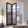 Two Folding Doors & Frame Kit - Soho 4 Pane Charcoal 2+0 - Clear Glass - Prefinished