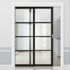 Soho 4 Pane Black Prefinished Staffetta Twin Telescopic Pocket Door - Clear Glass