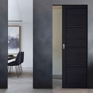 Image: Soho 4 Panel Charcoal Absolute Evokit Single Pocket Door - Prefinished