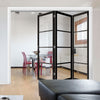 Three Folding Doors & Frame Kit - Soho 4 Pane 3+0 - Clear Glass - Black Primed