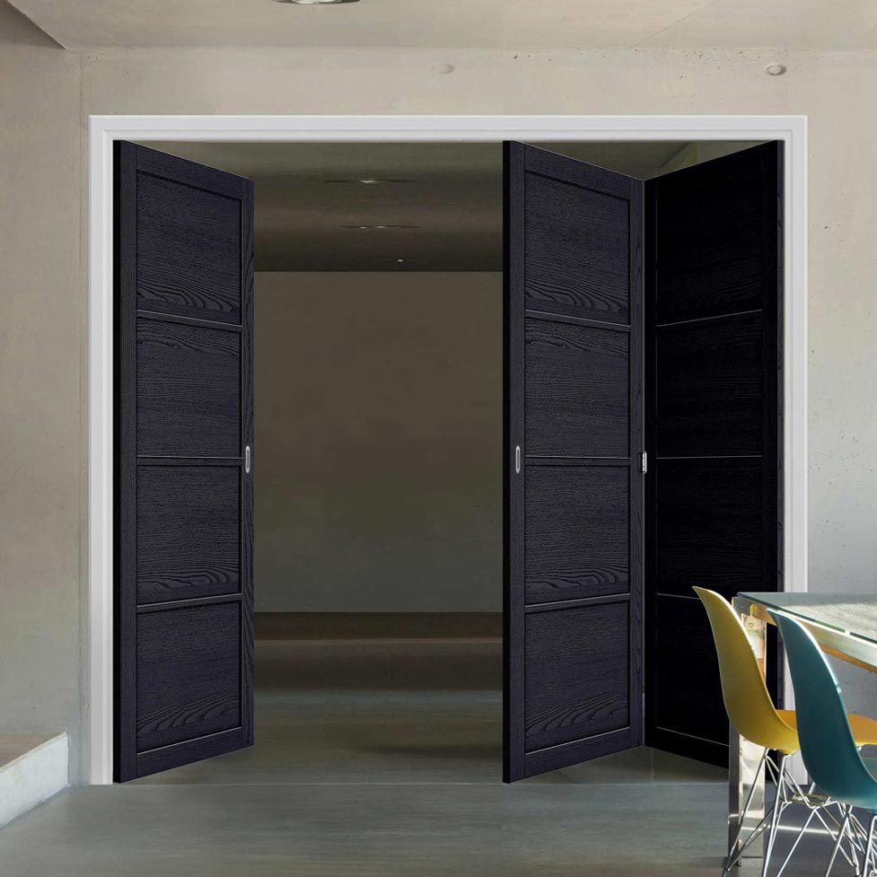 Three Folding Doors & Frame Kit - Soho 4 Panel Charcoal 2+1 - Prefinished