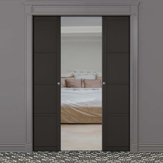 Image: Soho 4 Panel Black Primed Double Evokit Pocket Door
