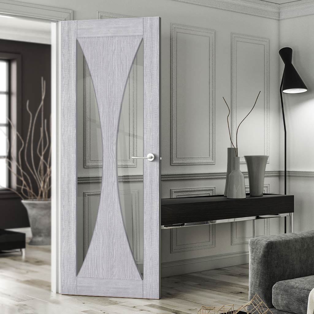 Sorrento Prefinished Light Grey Ash Internal Door - Clear Glass