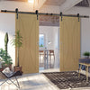 Double Sliding Door & Black Barn Track - Sorrento Oak Flush Door - Prefinished