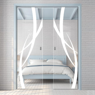 Image: Stenton 8mm Clear Glass - Obscure Printed Design - Double Evokit Pocket Door
