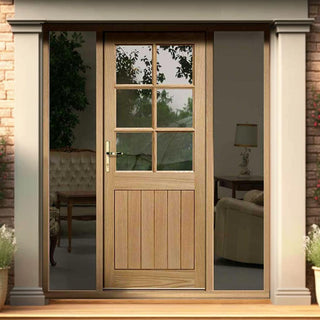 Image: Cottage 6L Exterior Oak Front Door and Frame Set - Clear Double Glazing - Two Unglazed Side Screens