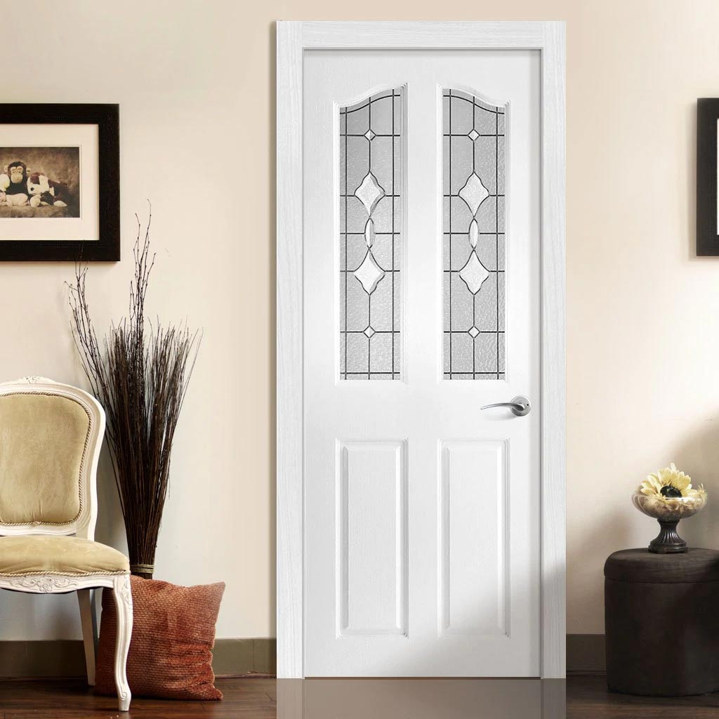 Swept Top Lightly Grained Internal PVC Door  - Brechin Andromeda Gold Style Glass