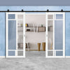 Top Mounted Black Sliding Track & Solid Wood Double Doors - Eco-Urban® Sydney 5 Pane Doors DD6417G Clear Glass - Cloud White Premium Primed