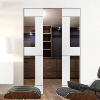 Image: Eccentro White Absolute Evokit Double Pocket Doors - Clear Glass - Prefinished