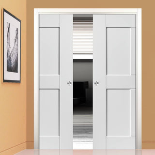 Image: Eccentro White Panelled Double Evokit Pocket Doors - Prefinished