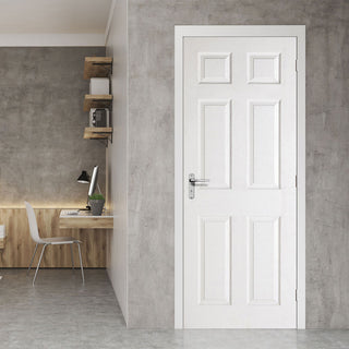 Image: White Fire Door, Textured 6 Panel Door - 1/2 Hour Rated - White Primed