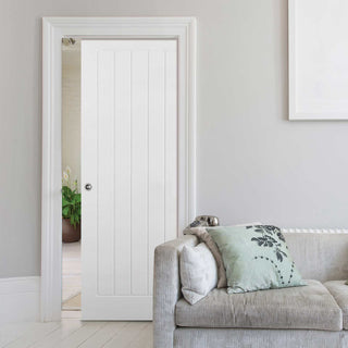 Image: Mexicano Evokit Pocket Fire Door - Vertical Lining - 30 Minute Fire Rated - White Primed