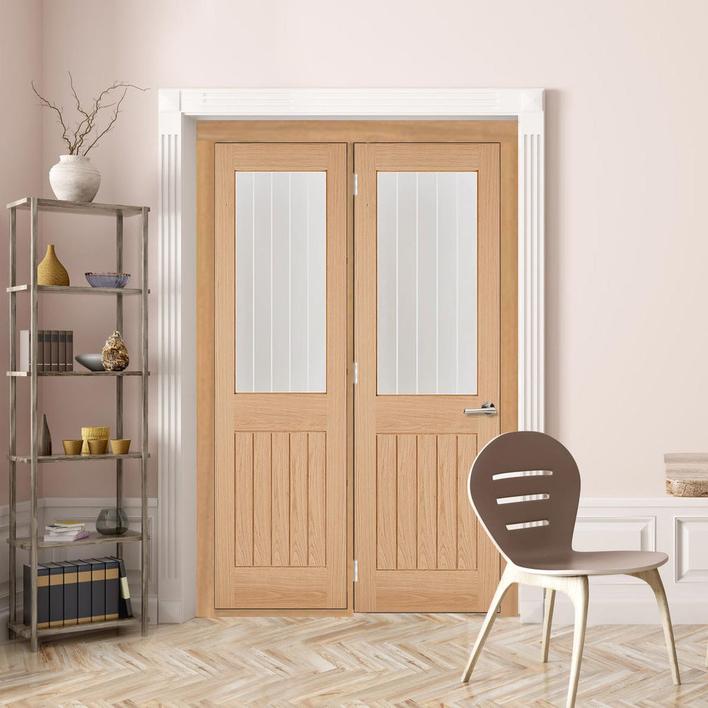 Room Divider - Belize Oak Door Silkscreen Etched Clear Glass Unfinished Door with Single Side