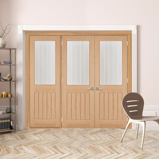 Image: Room Divider - Belize Oak Double Doors Silkscreen Etched Clear Glass Unfinished Double Doors with Single Side