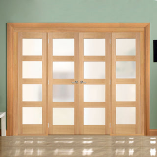 Image: Room Divider - Contemporary Oak Double Doors Frosted Glass Prefinished Double Doors with Double Sides