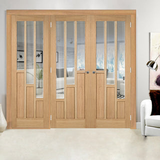 Image: ThruEasi Room Divider - Coventry Contemporary Oak Clear Glass Prefinished Double Doors with Single Side