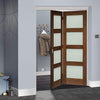 Two Folding Doors & Frame Kit - Coventry Walnut Shaker 2+0 - Frosted Glass - Prefinished