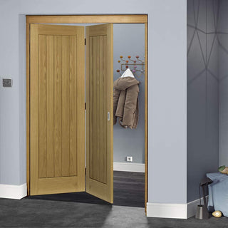 Image: Two Folding Doors & Frame Kit - Ely Oak 2+0 - Unfinished