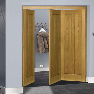 Image: Three Folding Doors & Frame Kit - Ely Oak 2+1 - Unfinished