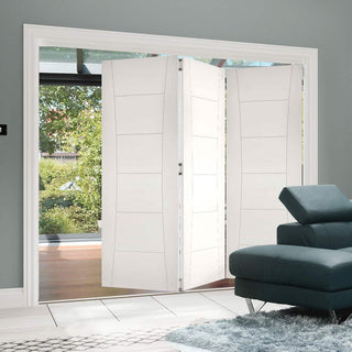 Image: Three Folding Doors & Frame Kit - Pamplona Flush 3+0 - White Primed