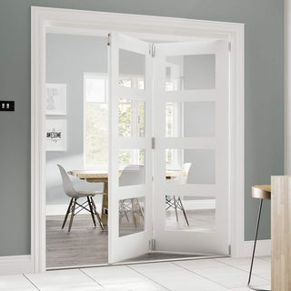 Image: Two Folding Doors & Frame Kit - Coventry Shaker 2+0 - Clear Glass - White Primed