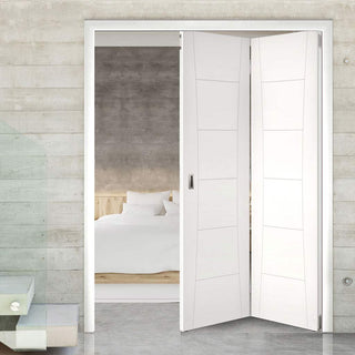 Image: Two Folding Doors & Frame Kit - Pamplona Flush 2+0 - White Primed