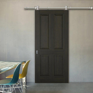 Image: Sirius Tubular Stainless Steel Sliding Track & Regency 4 Panel Smoked Oak Door - Prefinished