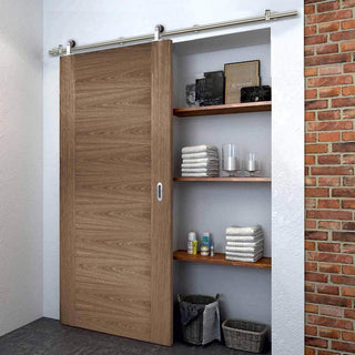 Image: Sirius Tubular Stainless Steel Sliding Track & Sofia Walnut Veneer Door - Prefinished