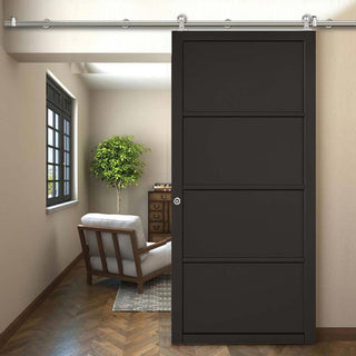 Image: Sirius Tubular Stainless Steel Sliding Track & Soho 4 Panel Door - Black Painted - Prefinished