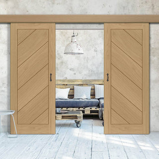 Image: Double Sliding Door & Wall Track - Torino Oak Door - Prefinished