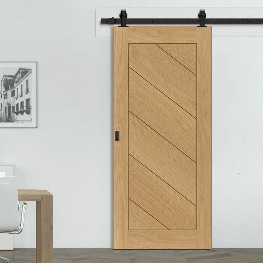 Top Mounted Black Sliding Track & Door - Torino Oak Door - Prefinished