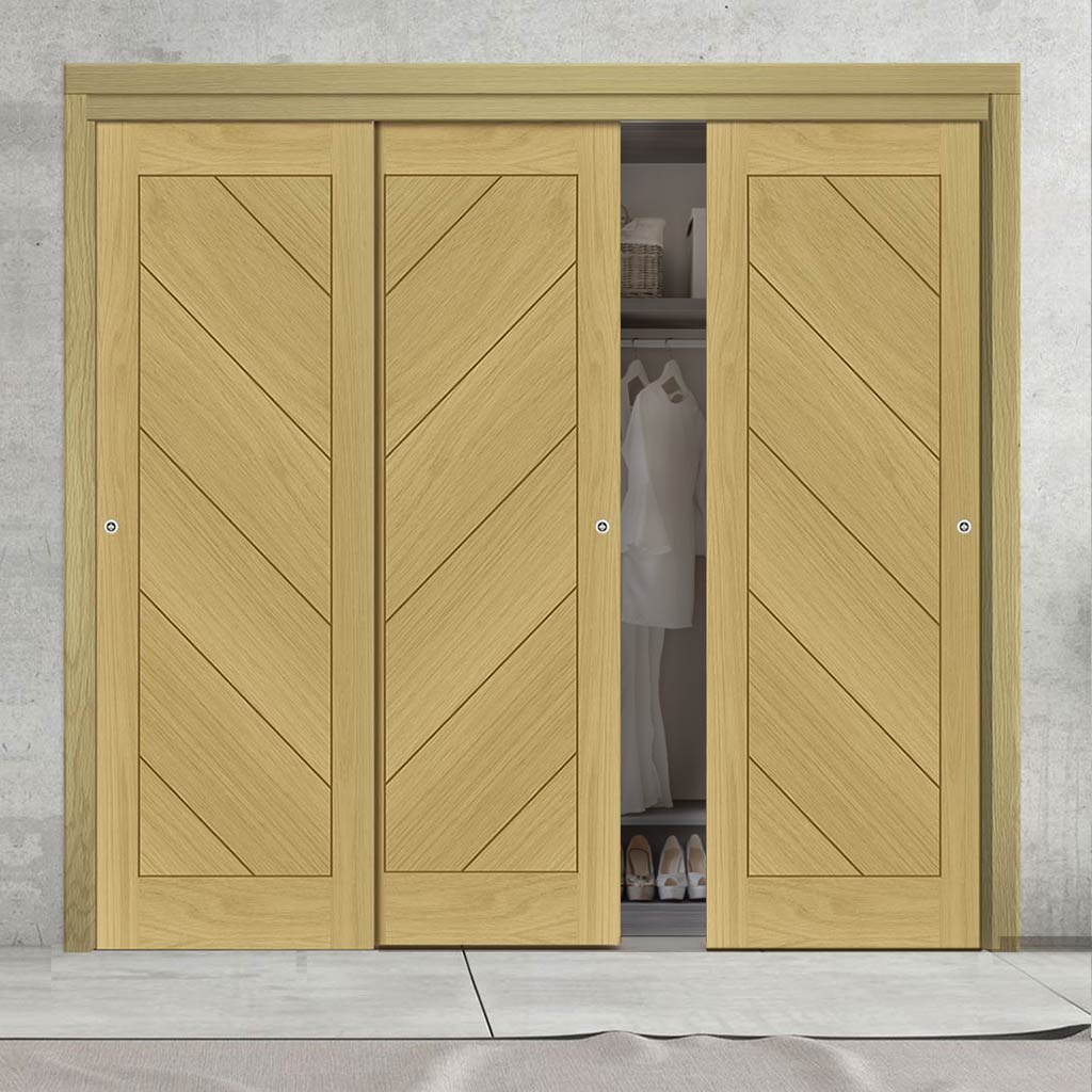 Three Sliding Maximal Wardrobe Doors & Frame Kit - Torino Oak Door - Prefinished