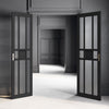 Eco-Urban Tromso 8 Pane 1 Panel Solid Wood Internal Door Pair UK Made DD6402SG Frosted Glass - Eco-Urban® Shadow Black Premium Primed