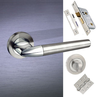 Image: Toulon Mediterranean Bathroom Lever on Rose - Satin Nickel - Polished Chrome Handle Pack