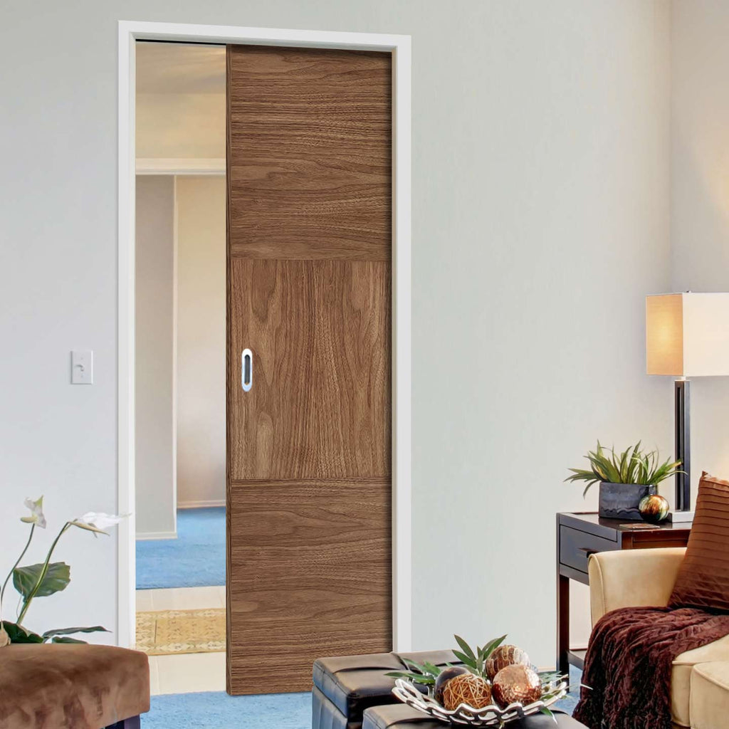Tres Walnut Flush Single Evokit Pocket Door - Prefinished