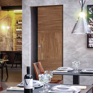 Image: Tres Walnut Flush Absolute Evokit Single Pocket Door - Prefinished