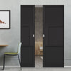 Tribeca 3 Panel Black Painted Absolute Evokit Double Pocket Door - Prefinished