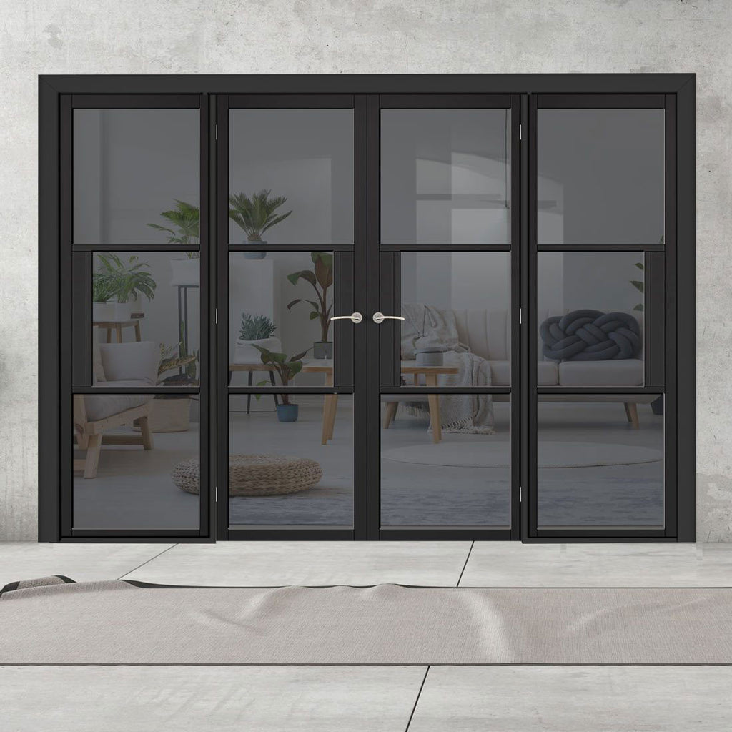 Room Divider - Tribeca 3 Pane Black Tinted Glass Prefinished Double Doors with Double Sides