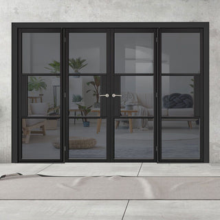 Image: Room Divider - Tribeca 3 Pane Black Tinted Glass Prefinished Double Doors with Double Sides