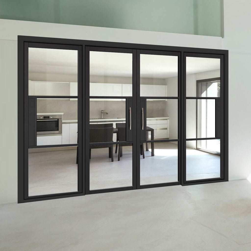 Room Divider - Tribeca 3 Pane Black Clear Glass Prefinished Double Doors with Double Sides