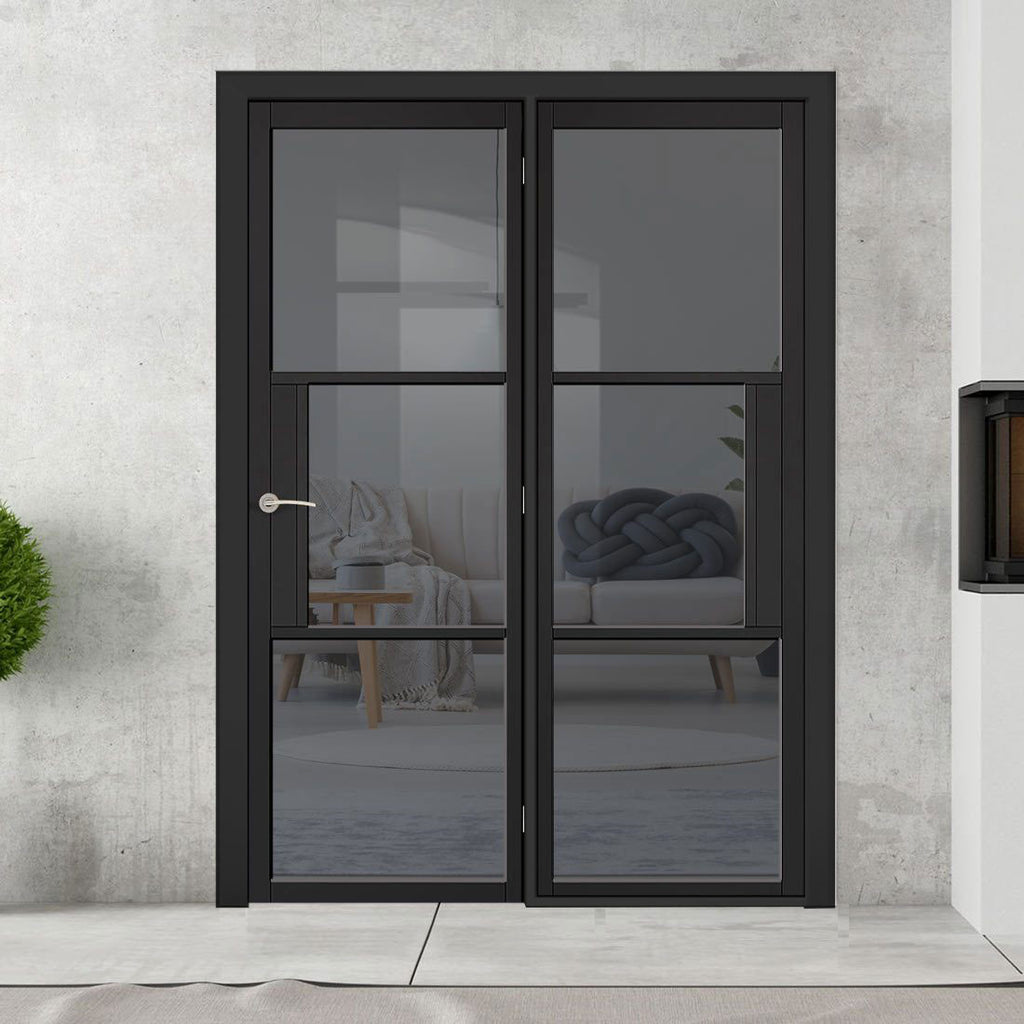 Room Divider - Tribeca 3 Pane Black Tinted Glass Prefinished Door with Single Side