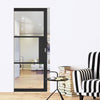 Tribeca 3 Pane Black Prefinished Absolute Evokit Single Pocket Door - Clear Glass
