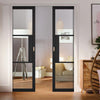 Tribeca 3 Pane Black Prefinished Double Evokit Pocket Doors - Clear Glass