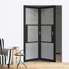 Two Folding Doors & Frame Kit - Tribeca 3 Pane Black Primed 2+0 - Clear Reeded Glass