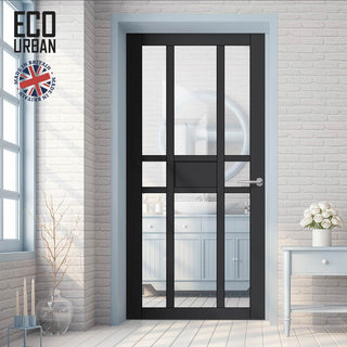 Image: Handmade Eco-Urban Tromso 8 Pane 1 Panel Solid Wood Internal Door UK Made DD6402G Clear Glass - Eco-Urban® Shadow Black Premium Primed