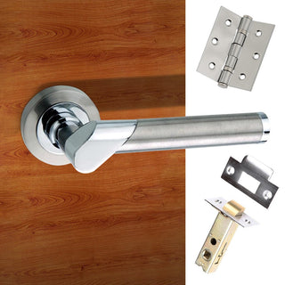 Image: Tunis Mediterranean Lever on Rose - Satin Nickel - Polished Chrome Handle Pack