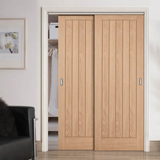 Image: Two Sliding Maximal Wardrobe Doors & Frame Kit - Belize Oak Door - Prefinished