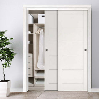 Image: Two Sliding Maximal Wardrobe Doors & Frame Kit - Seville White Primed Flush Door