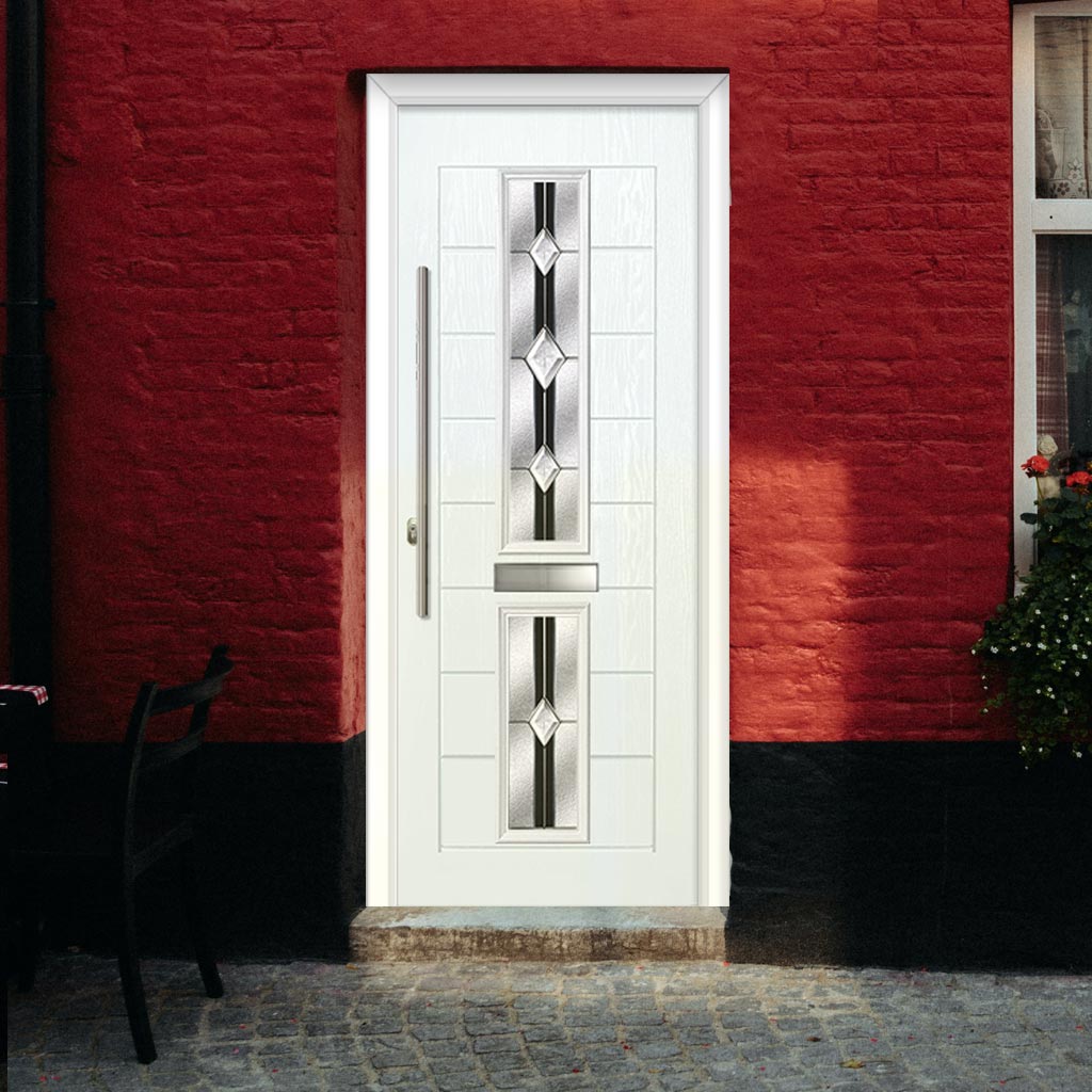 Debonaire 2 Urban Style Composite Front Door Set with Central Jet Glass - Shown in White